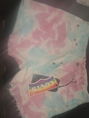 Levi's Women's Pastel Pink & Blue Tie-Dye Cutoff Shorts